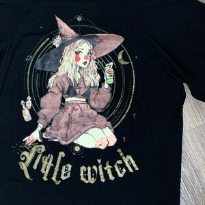 Little Witch Elf Sack Double Sided Graphic Gold Glitter Print T-Shirt